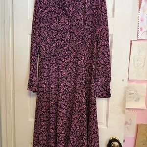 Nanette Lepore Pink and Black Floral Long Sleeve Dress